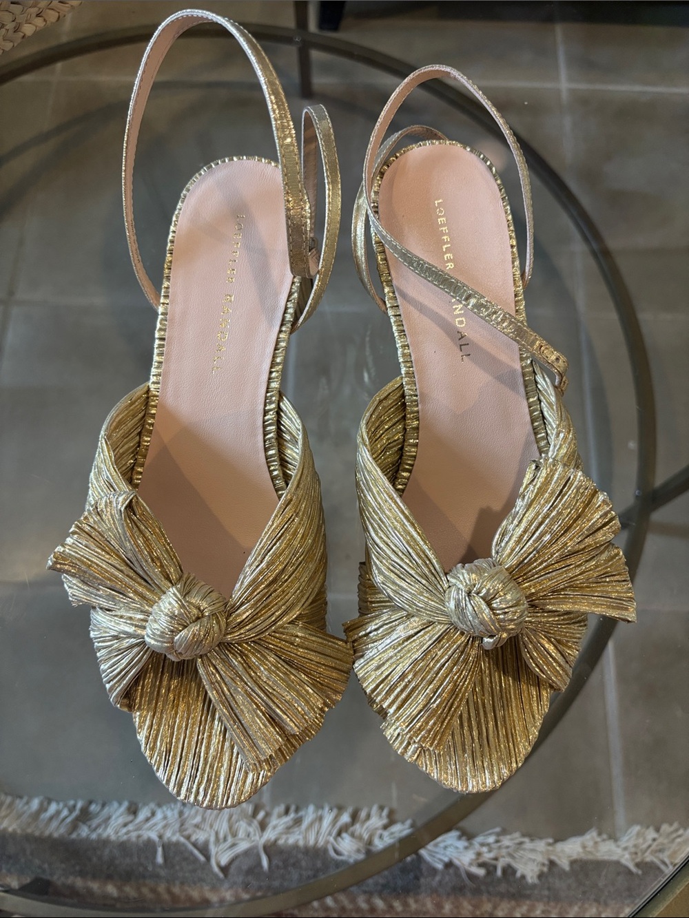 Loeffler Randall Daphne Metallic Gold Knotted Slingback Sandals